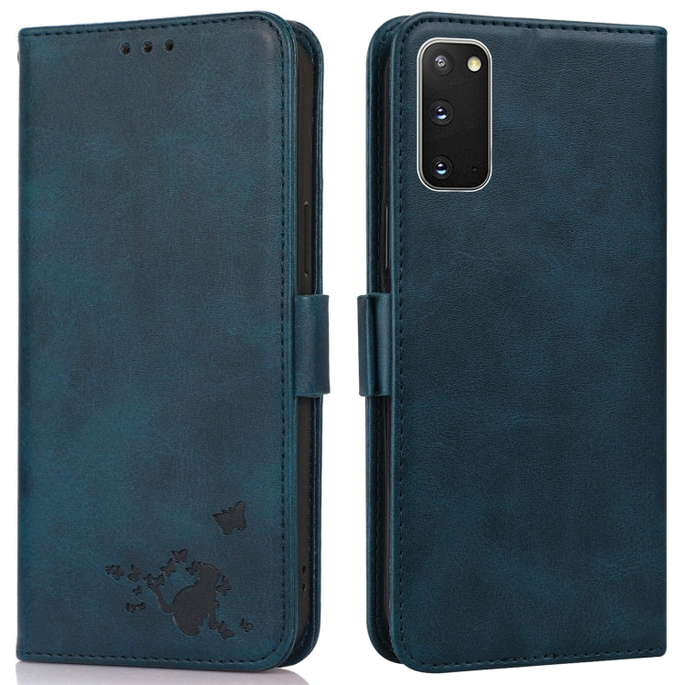 For Samsung Galaxy S20+ Embossed Cat Butterflies Pattern Horizontal Flip Leather Case with Card Slot & Holder & Wallet