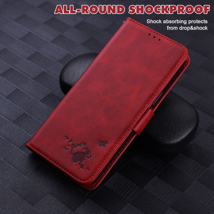 For Samsung Galaxy S20 FE Embossed Cat Butterflies Pattern Horizontal Flip Leather Case with Card Slot & Holder & Wallet