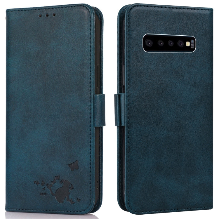 For Samsung Galaxy S10 Embossed Cat Butterflies Pattern Horizontal Flip Leather Case with Card Slot & Holder & Wallet