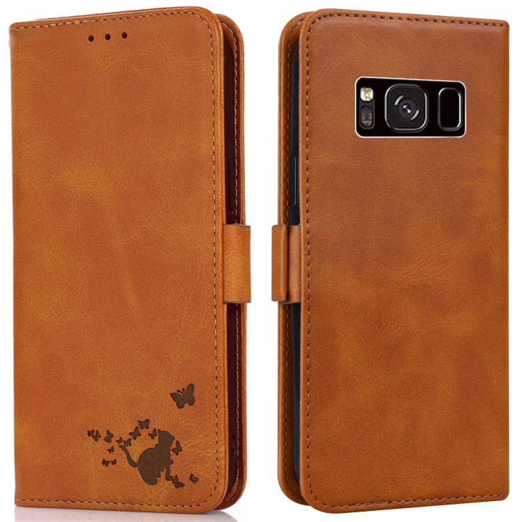 For Samsung Galaxy S8 Embossed Cat Butterflies Pattern Horizontal Flip Leather Case with Card Slot & Holder & Wallet