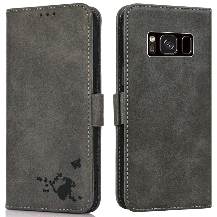 For Samsung Galaxy S8 Embossed Cat Butterflies Pattern Horizontal Flip Leather Case with Card Slot & Holder & Wallet