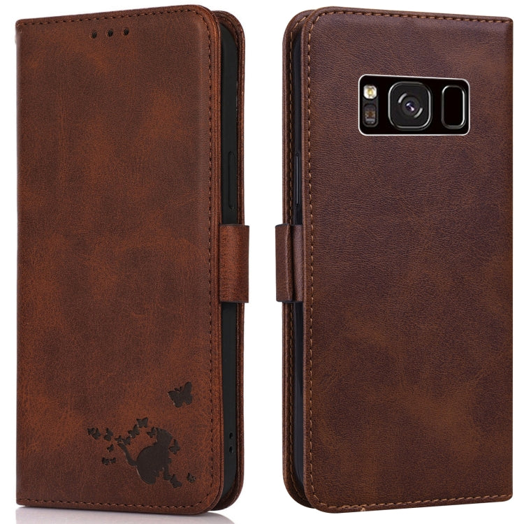 For Samsung Galaxy S8 Embossed Cat Butterflies Pattern Horizontal Flip Leather Case with Card Slot & Holder & Wallet