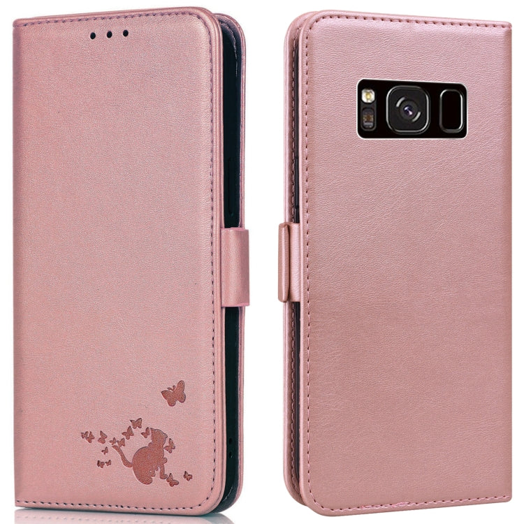 For Samsung Galaxy S8 Embossed Cat Butterflies Pattern Horizontal Flip Leather Case with Card Slot & Holder & Wallet