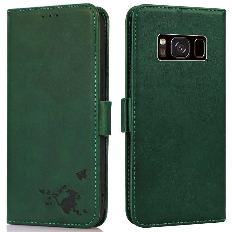 For Samsung Galaxy S8 Embossed Cat Butterflies Pattern Horizontal Flip Leather Case with Card Slot & Holder & Wallet