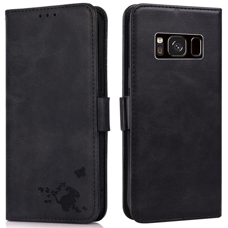 For Samsung Galaxy S8 Embossed Cat Butterflies Pattern Horizontal Flip Leather Case with Card Slot & Holder & Wallet