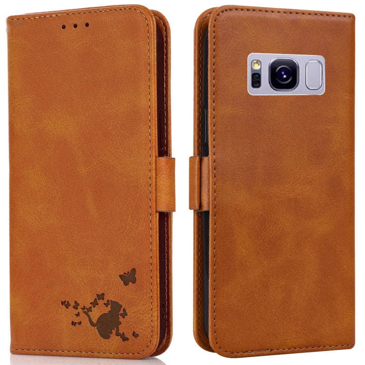 For Samsung Galaxy S8+ Embossed Cat Butterflies Pattern Horizontal Flip Leather Case with Card Slot & Holder & Wallet