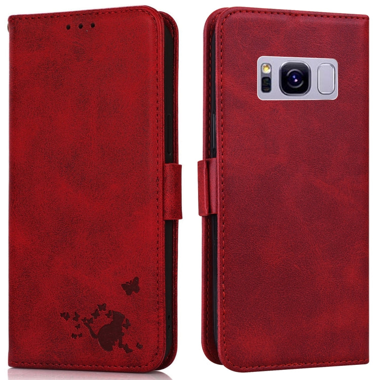 For Samsung Galaxy S8+ Embossed Cat Butterflies Pattern Horizontal Flip Leather Case with Card Slot & Holder & Wallet