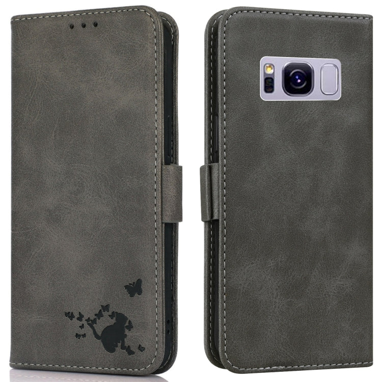 For Samsung Galaxy S8+ Embossed Cat Butterflies Pattern Horizontal Flip Leather Case with Card Slot & Holder & Wallet