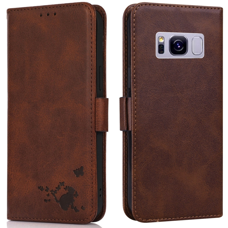 For Samsung Galaxy S8+ Embossed Cat Butterflies Pattern Horizontal Flip Leather Case with Card Slot & Holder & Wallet