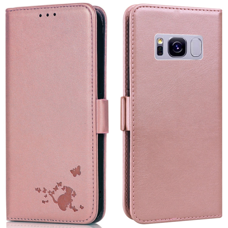 For Samsung Galaxy S8+ Embossed Cat Butterflies Pattern Horizontal Flip Leather Case with Card Slot & Holder & Wallet