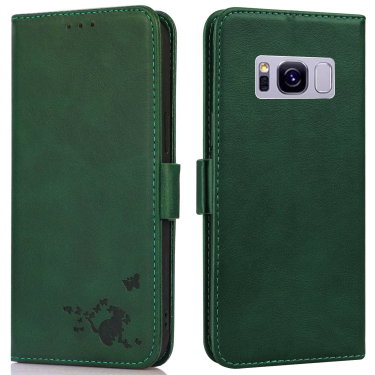 For Samsung Galaxy S8+ Embossed Cat Butterflies Pattern Horizontal Flip Leather Case with Card Slot & Holder & Wallet