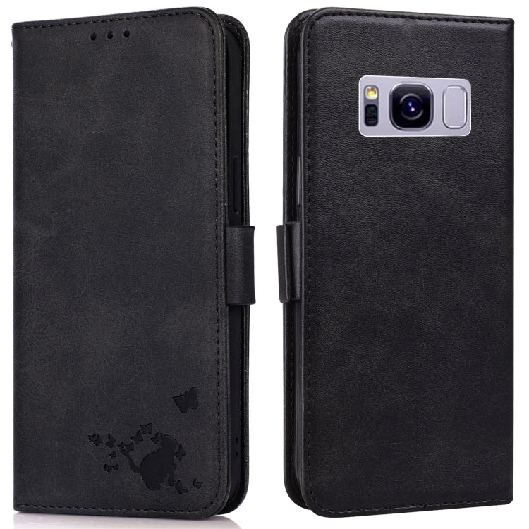 For Samsung Galaxy S8+ Embossed Cat Butterflies Pattern Horizontal Flip Leather Case with Card Slot & Holder & Wallet