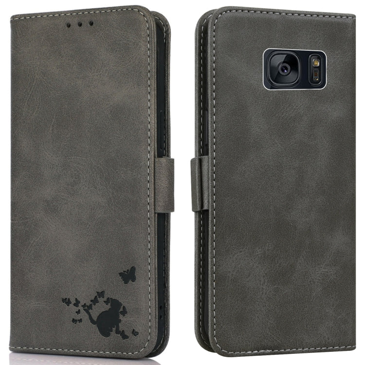 For Samsung Galaxy S7 Embossed Cat Butterflies Pattern Horizontal Flip Leather Case with Card Slot & Holder & Wallet