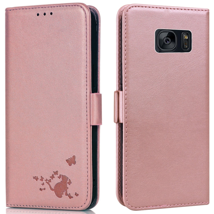 For Samsung Galaxy S7 Embossed Cat Butterflies Pattern Horizontal Flip Leather Case with Card Slot & Holder & Wallet