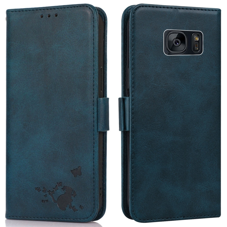 For Samsung Galaxy S7 Embossed Cat Butterflies Pattern Horizontal Flip Leather Case with Card Slot & Holder & Wallet