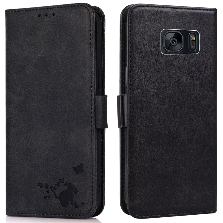 For Samsung Galaxy S7 Embossed Cat Butterflies Pattern Horizontal Flip Leather Case with Card Slot & Holder & Wallet