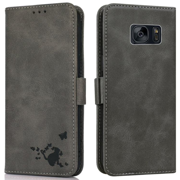 For Samsung Galaxy S7 edge Embossed Cat Butterflies Pattern Horizontal Flip Leather Case with Card Slot & Holder & Wallet