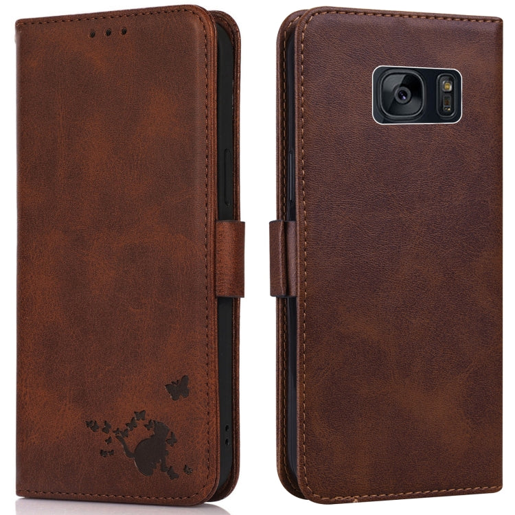 For Samsung Galaxy S7 edge Embossed Cat Butterflies Pattern Horizontal Flip Leather Case with Card Slot & Holder & Wallet