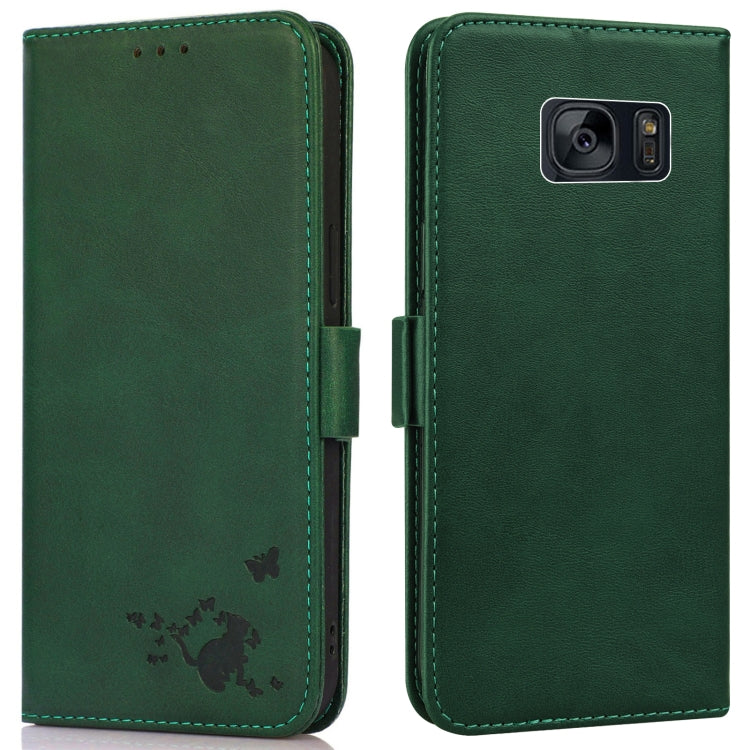 For Samsung Galaxy S7 edge Embossed Cat Butterflies Pattern Horizontal Flip Leather Case with Card Slot & Holder & Wallet