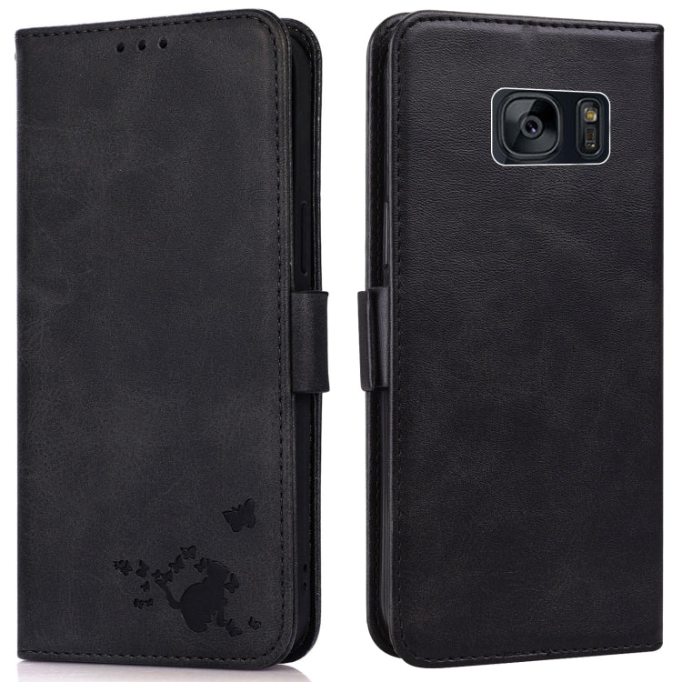 For Samsung Galaxy S7 edge Embossed Cat Butterflies Pattern Horizontal Flip Leather Case with Card Slot & Holder & Wallet