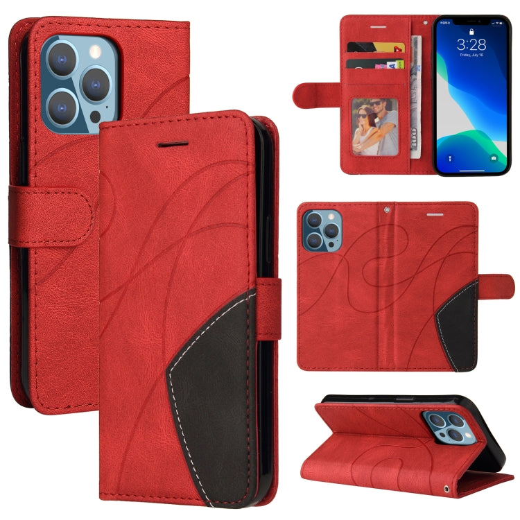 For iPhone 13 Pro Dual-color Splicing Horizontal Flip PU Leather Case with Holder & Card Slots & Wallet