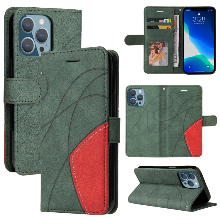 For iPhone 13 Pro Dual-color Splicing Horizontal Flip PU Leather Case with Holder & Card Slots & Wallet