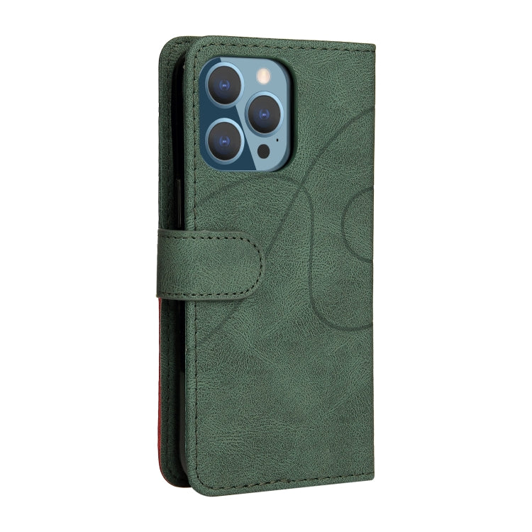 For iPhone 13 Pro Dual-color Splicing Horizontal Flip PU Leather Case with Holder & Card Slots & Wallet