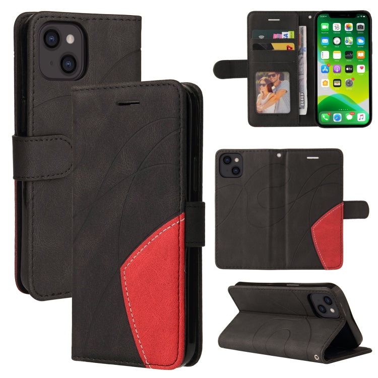 For iPhone 13 Dual-color Splicing Horizontal Flip PU Leather Case with Holder & Card Slots & Wallet