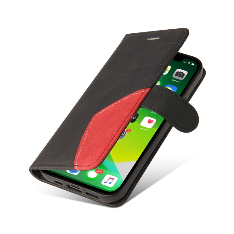 For iPhone 13 Dual-color Splicing Horizontal Flip PU Leather Case with Holder & Card Slots & Wallet