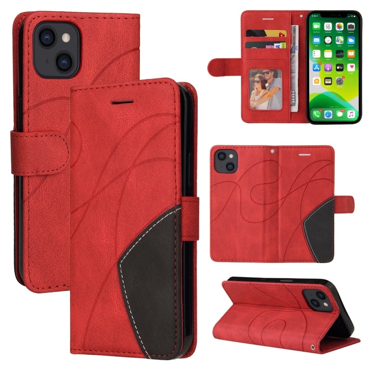 For iPhone 13 Dual-color Splicing Horizontal Flip PU Leather Case with Holder & Card Slots & Wallet
