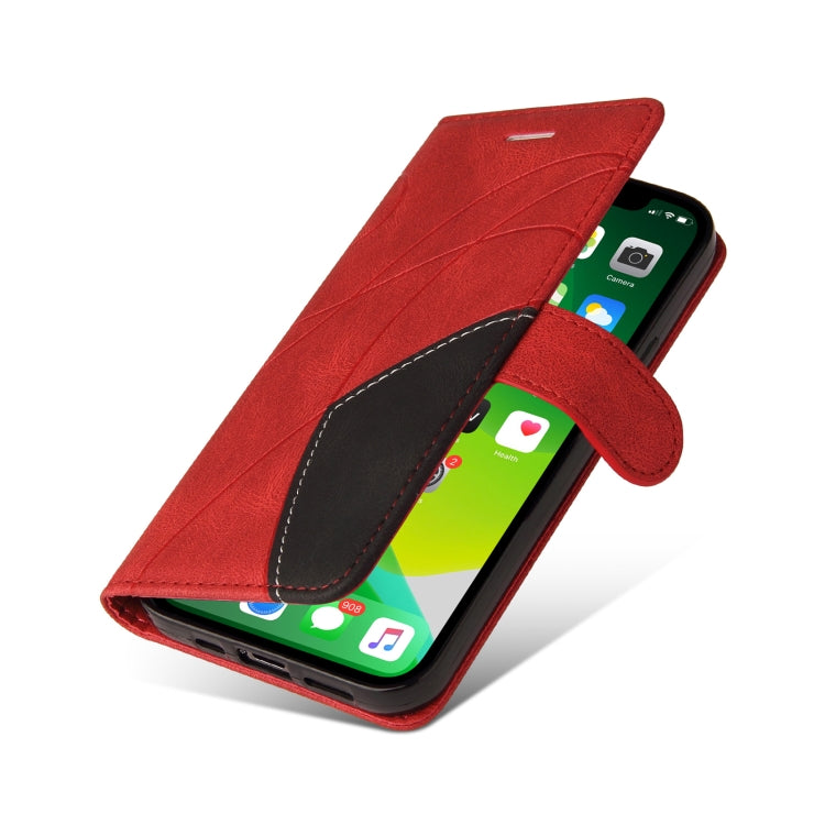 For iPhone 13 Dual-color Splicing Horizontal Flip PU Leather Case with Holder & Card Slots & Wallet