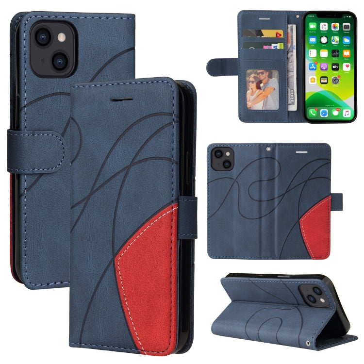 For iPhone 13 Dual-color Splicing Horizontal Flip PU Leather Case with Holder & Card Slots & Wallet