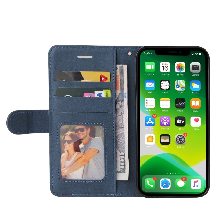 For iPhone 13 Dual-color Splicing Horizontal Flip PU Leather Case with Holder & Card Slots & Wallet