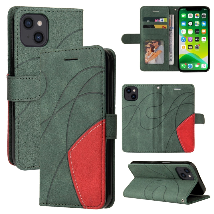 For iPhone 13 Dual-color Splicing Horizontal Flip PU Leather Case with Holder & Card Slots & Wallet