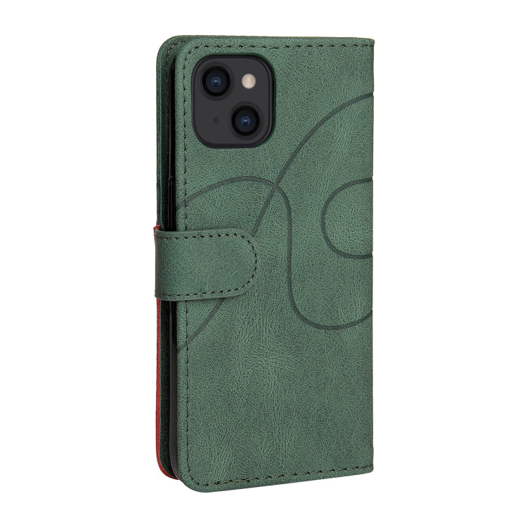 For iPhone 13 Dual-color Splicing Horizontal Flip PU Leather Case with Holder & Card Slots & Wallet
