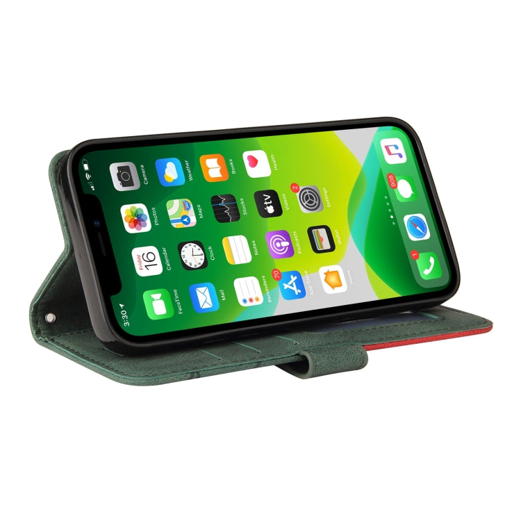 For iPhone 13 Dual-color Splicing Horizontal Flip PU Leather Case with Holder & Card Slots & Wallet