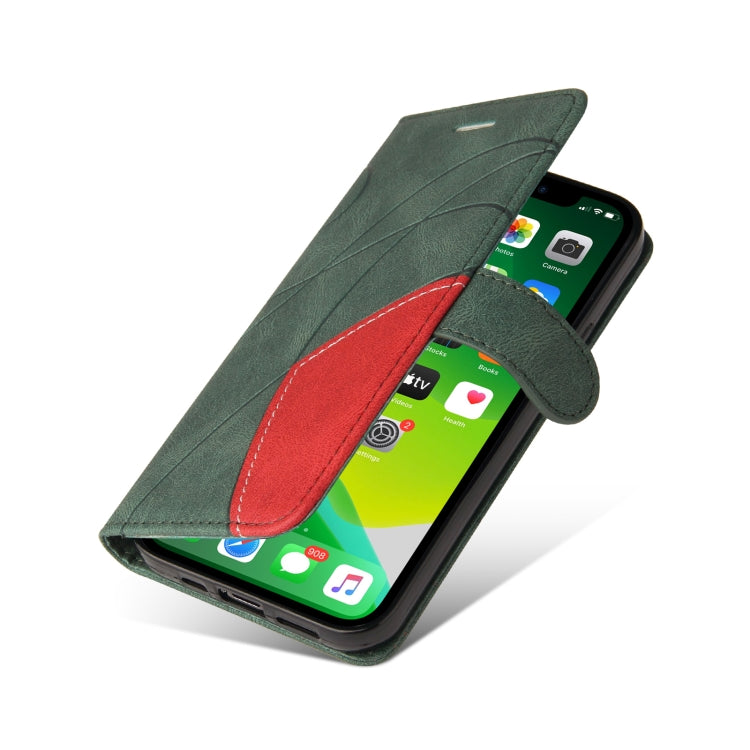 For iPhone 13 Dual-color Splicing Horizontal Flip PU Leather Case with Holder & Card Slots & Wallet