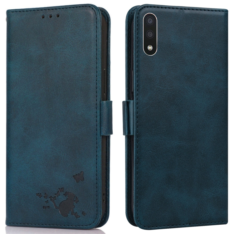 For Samsung Galaxy A01 Embossed Cat Butterflies Pattern Horizontal Flip Leather Case with Card Slot & Holder & Wallet