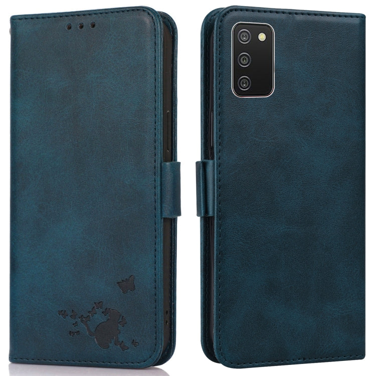 For Samsung Galaxy A02s / M02s Embossed Cat Butterflies Pattern Horizontal Flip Leather Case with Card Slot & Holder & Wallet