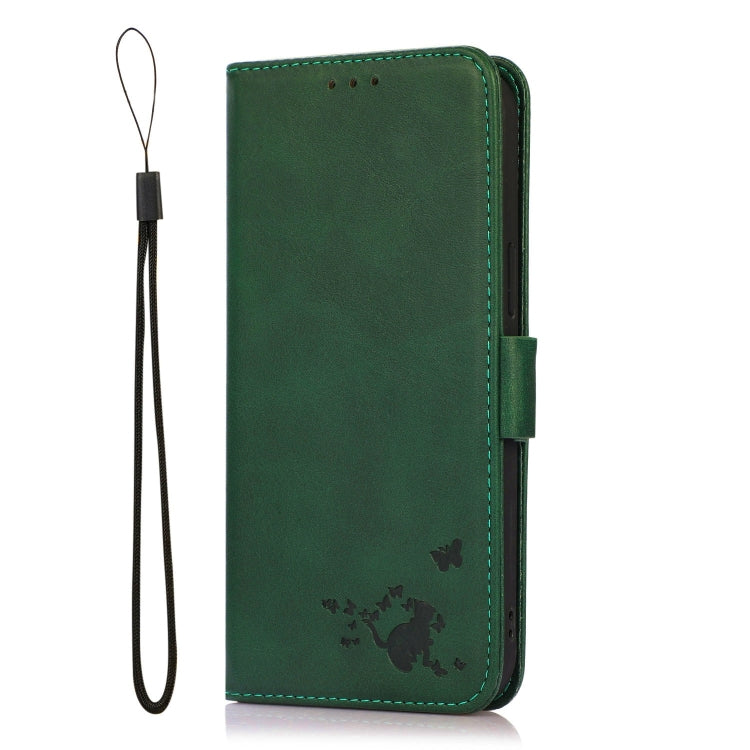 For Samsung Galaxy A02s / M02s Embossed Cat Butterflies Pattern Horizontal Flip Leather Case with Card Slot & Holder & Wallet