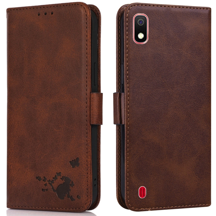 For Samsung Galaxy A10 / M10 Embossed Cat Butterflies Pattern Horizontal Flip Leather Case with Card Slot & Holder & Wallet