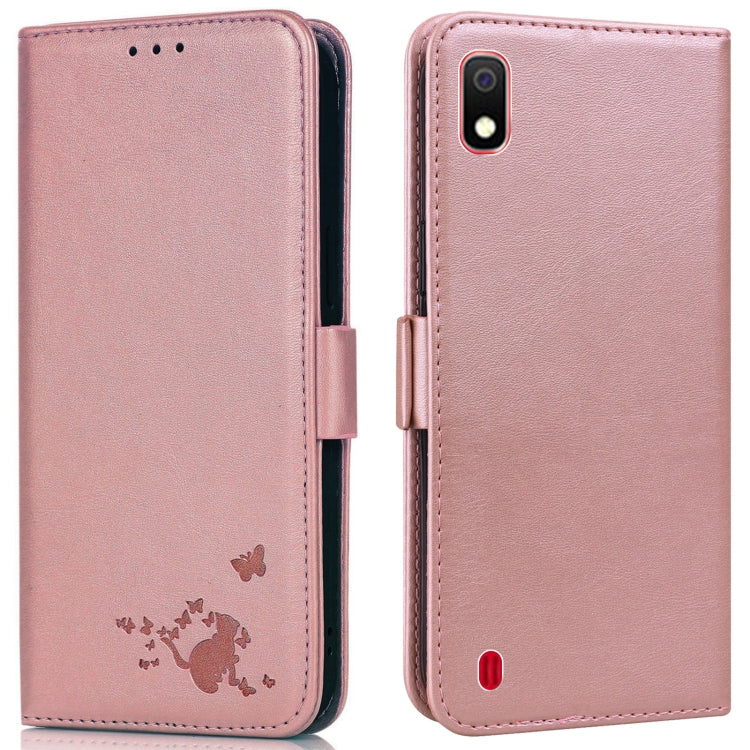 For Samsung Galaxy A10 / M10 Embossed Cat Butterflies Pattern Horizontal Flip Leather Case with Card Slot & Holder & Wallet