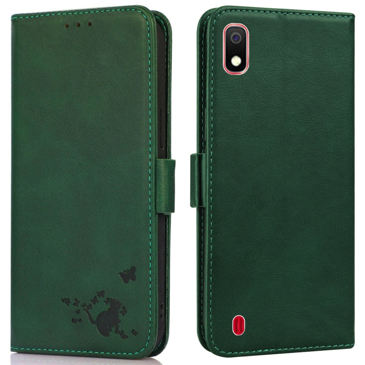 For Samsung Galaxy A10 / M10 Embossed Cat Butterflies Pattern Horizontal Flip Leather Case with Card Slot & Holder & Wallet