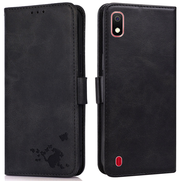 For Samsung Galaxy A10 / M10 Embossed Cat Butterflies Pattern Horizontal Flip Leather Case with Card Slot & Holder & Wallet