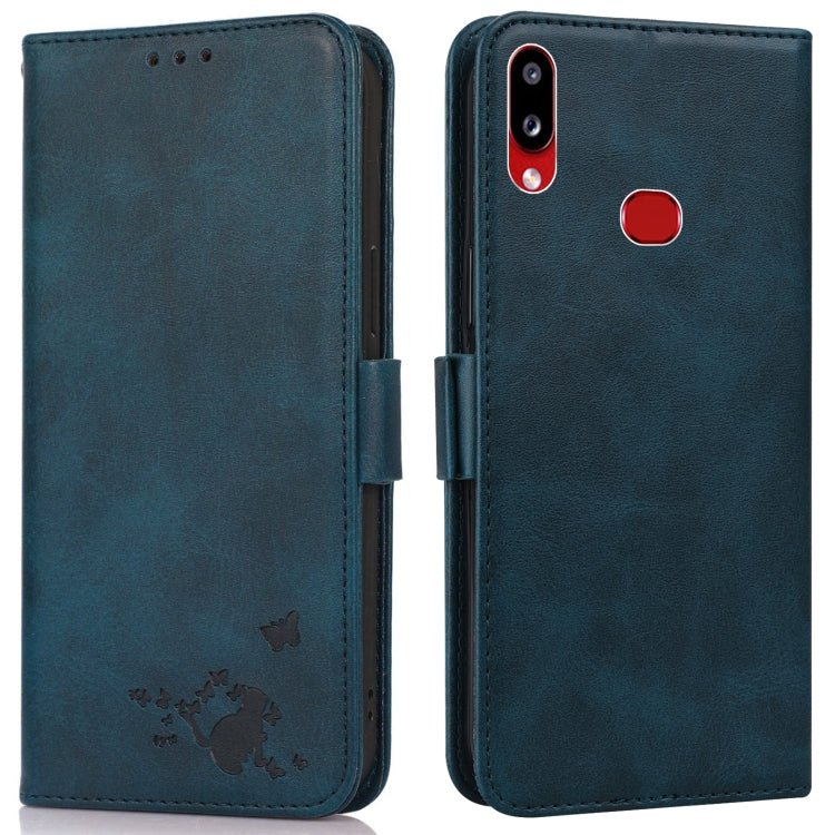 For Samsung Galaxy A10s Embossed Cat Butterflies Pattern Horizontal Flip Leather Case with Card Slot & Holder & Wallet