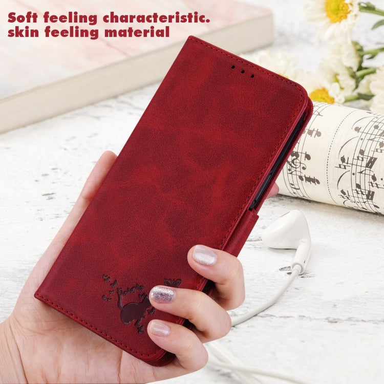 For Samsung Galaxy A12 5G Embossed Cat Butterflies Pattern Horizontal Flip Leather Case with Card Slot & Holder & Wallet