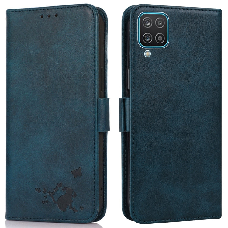 For Samsung Galaxy A12 5G Embossed Cat Butterflies Pattern Horizontal Flip Leather Case with Card Slot & Holder & Wallet