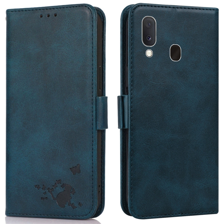 For Samsung Galaxy A20 / A30 Embossed Cat Butterflies Pattern Horizontal Flip Leather Case with Card Slot & Holder & Wallet