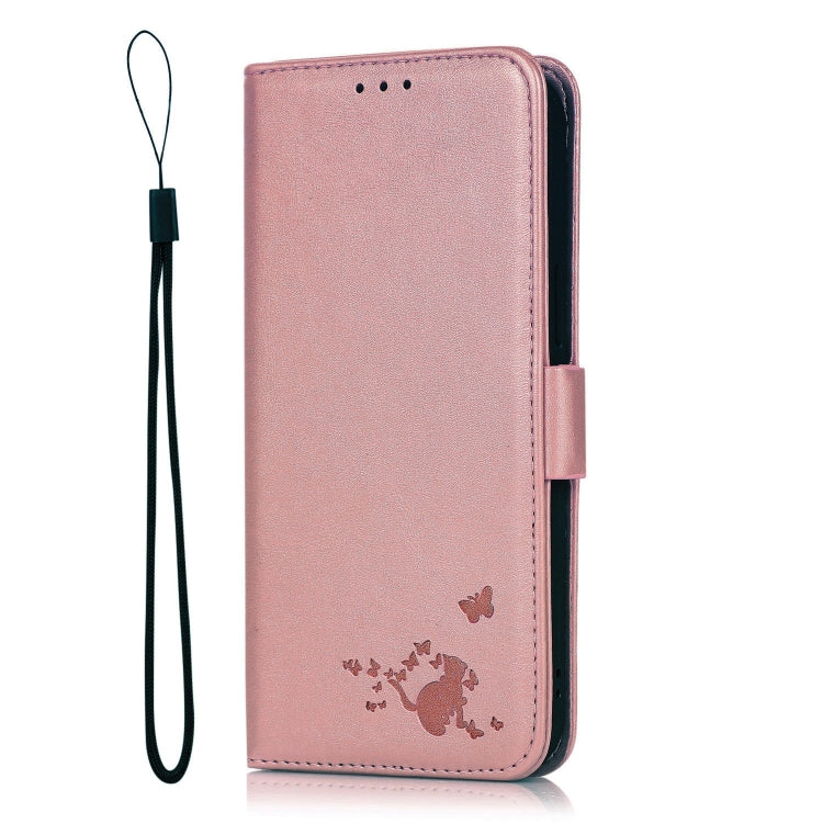 For Samsung Galaxy A20e Embossed Cat Butterflies Pattern Horizontal Flip Leather Case with Card Slot & Holder & Wallet