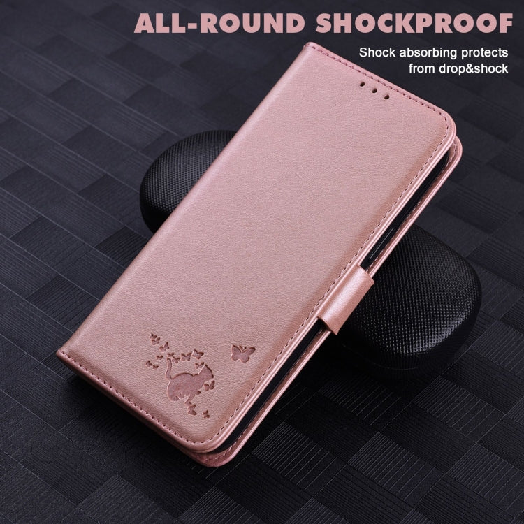For Samsung Galaxy A20e Embossed Cat Butterflies Pattern Horizontal Flip Leather Case with Card Slot & Holder & Wallet